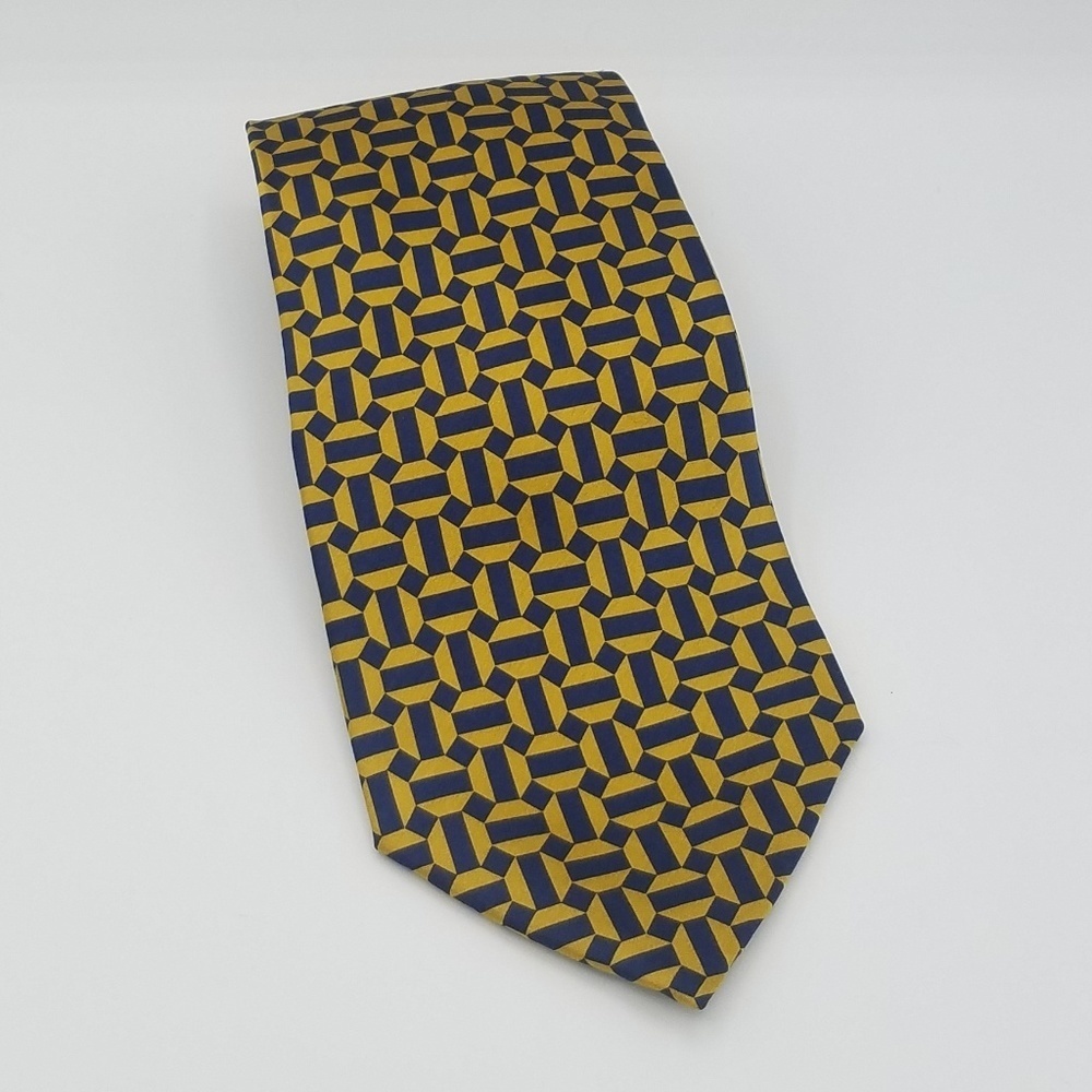 Tongue Tied Silk Blue Gold Geometric Tie